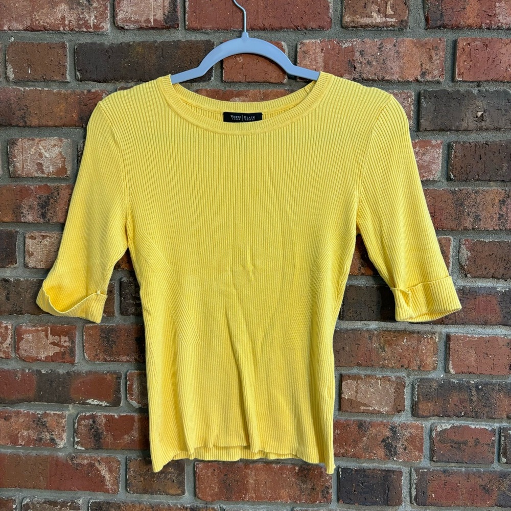 White House Black Market womens ribbed cuffed sleeve top yellow small